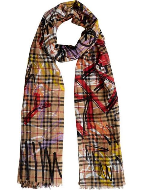 burberry graffiti vintage check scarf|Burberry Graffiti Vintage Check Silk Slim Scarf .